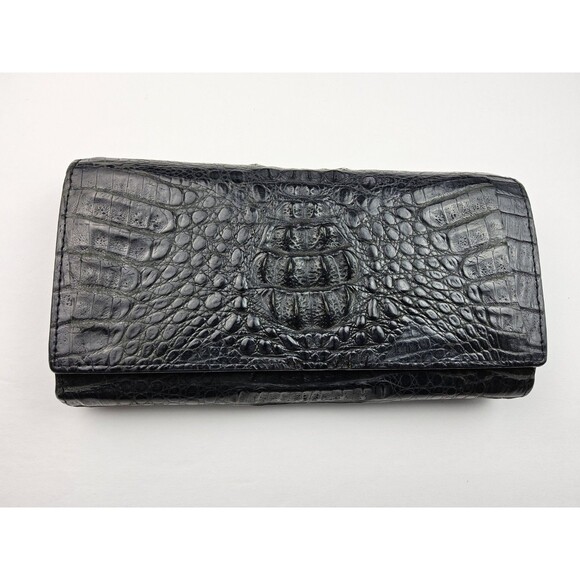 Caiman Crocodile Leather Accordion Full Size Long Wallet - Picture 1 of 12